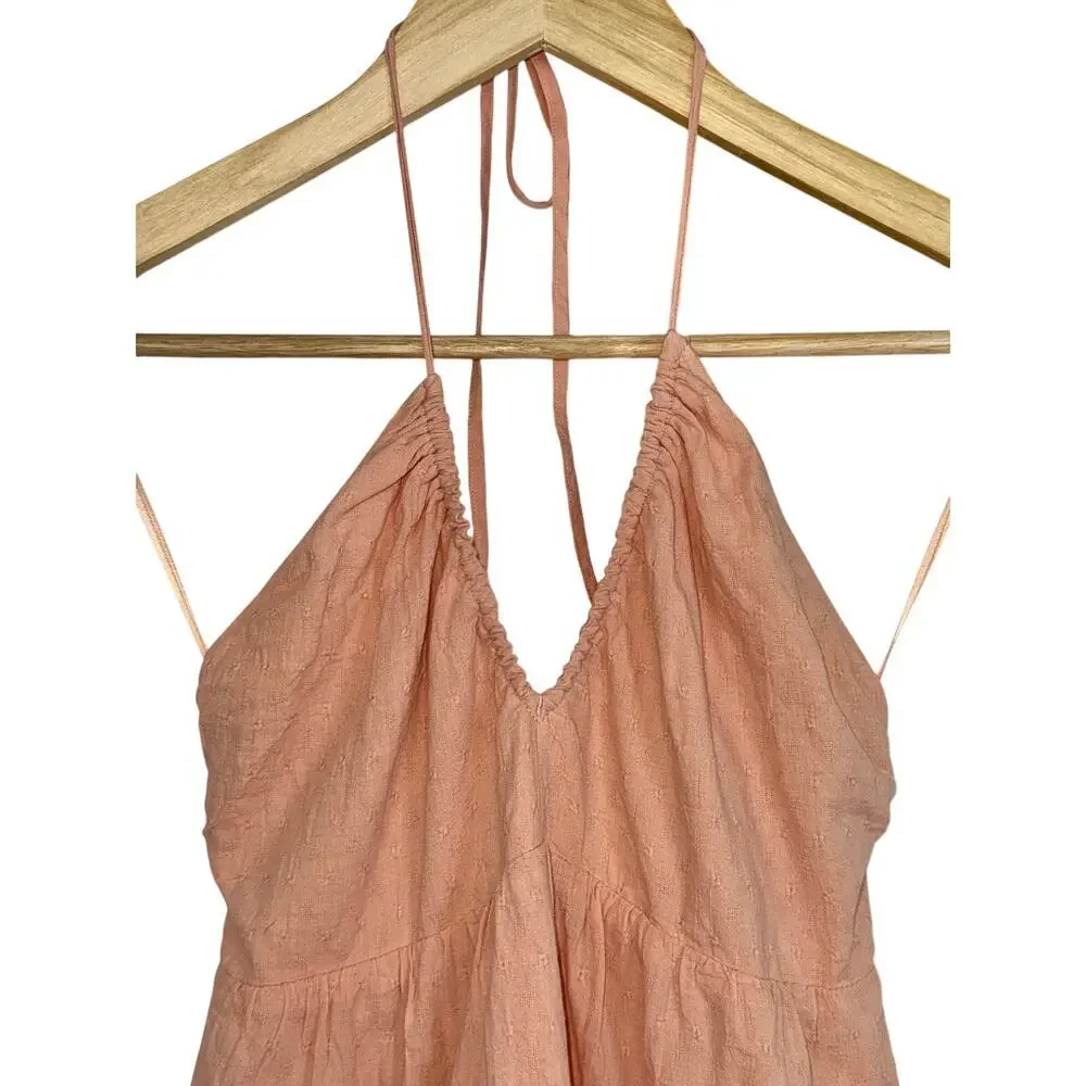 Abercrombie & Fitch Peach Cotton Smocked Tiered Maxi Halter Dress Women Size XS